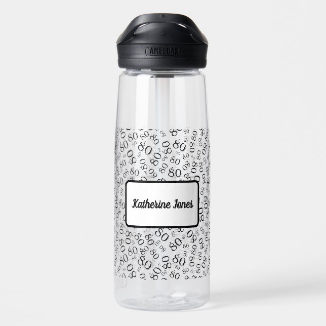 Bouteille D'eau 80e anniversaire Noir & Blanc Random Numéro Motif (Arrière)