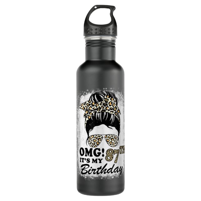 Bouteille D'eau 87 Ans Messy Bun Leopard OMG C'est My 87th Bi (Devant)