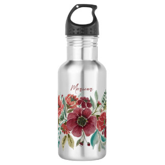 Bouteille d'eau à fleurs rouges