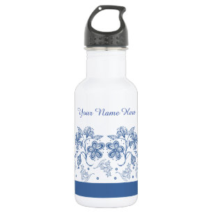 Bouteille d'eau à la frontière florale Indigo