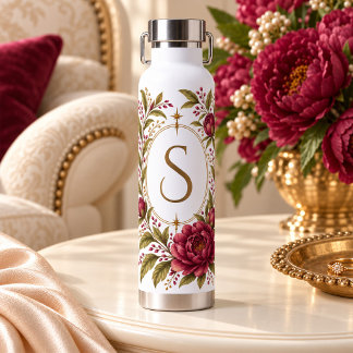 Bouteille d'eau à monogramme doré et pivoine de Bo