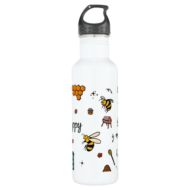 Bouteille D'eau Abeille joyeux jolies abeilles mot art (Devant)