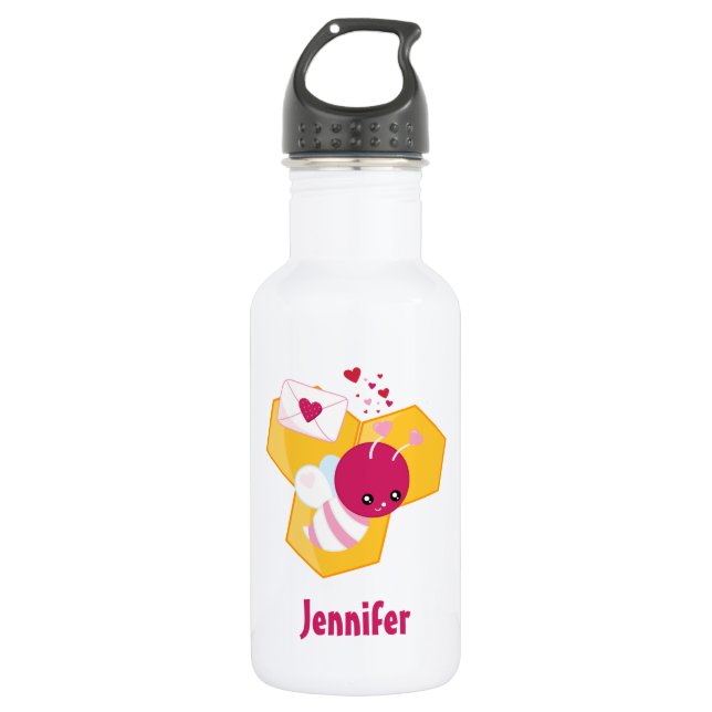 Bouteille D'eau Abeille mignonne aux Coeurs de Saint-Valentin rose (Devant)