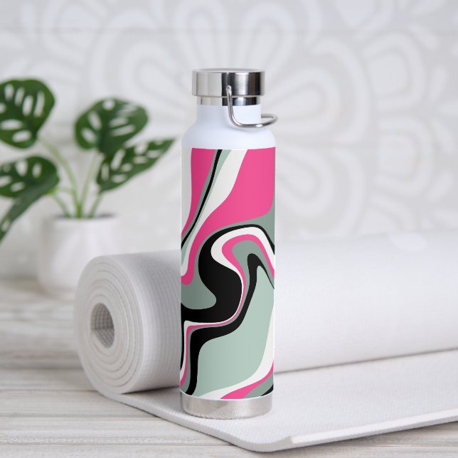 Bouteille D'eau Abstrait de liquide noir, gris et rose (Yoga)