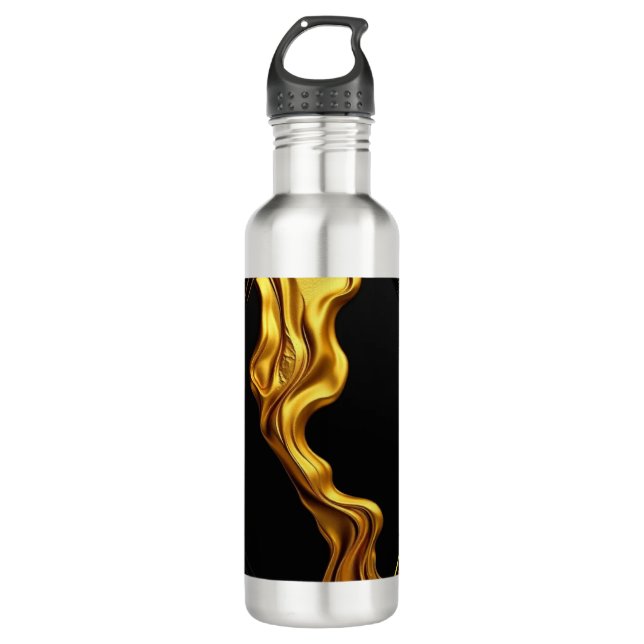 Bouteille D'eau Achempong Gold Black Monochrome Liquid Gold Swirl  (Devant)