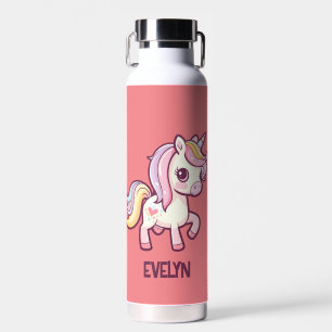 Bouteille D'eau Adorable Pastel Unicorn avec nom enfant