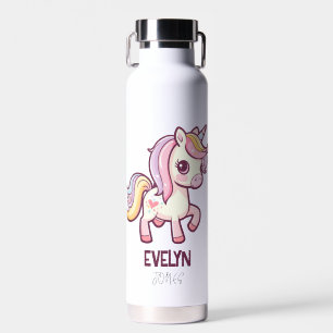 Bouteille D'eau Adorable Pastel Unicorn avec nom enfant