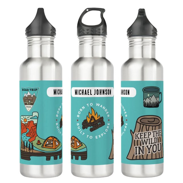 Bouteille D'eau Adventure Hiking Exploring Stickers Water Bottle (Créateur téléchargé)