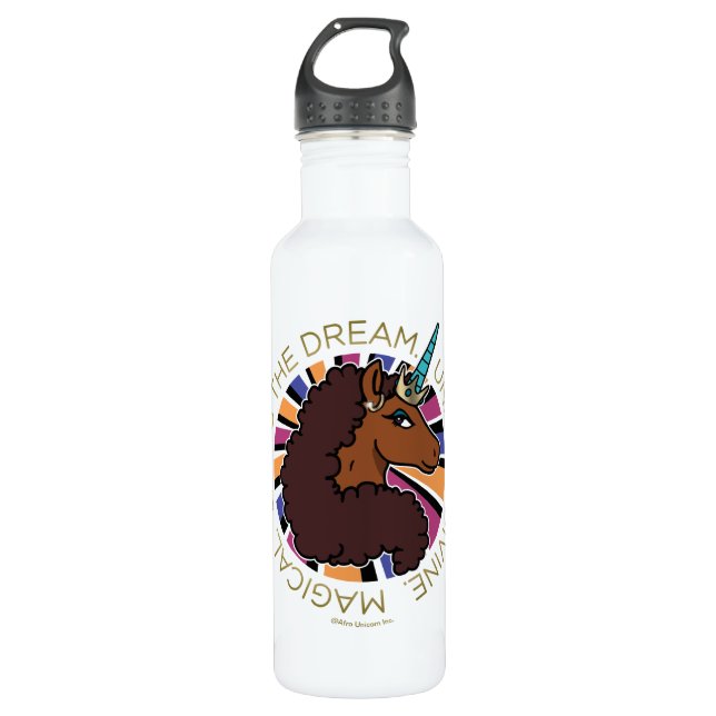 Bouteille D'eau Afro Unicorn Living the Dream Design (Devant)