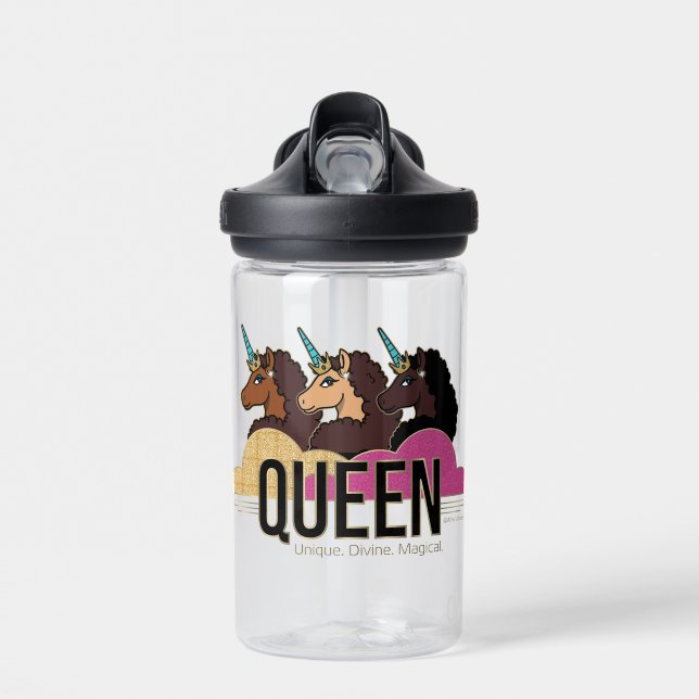 Bouteille D'eau Afro Unicorn Queen Trio Design (Avant)