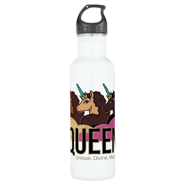 Bouteille D'eau Afro Unicorn Queen Trio Design (Devant)