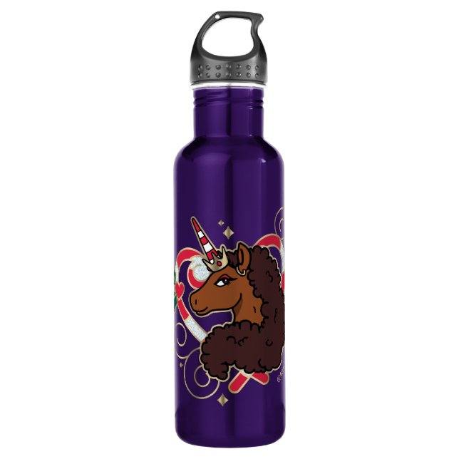 Bouteille D'eau Afro Unicorn Sucre de canne Heart Holiday (Devant)