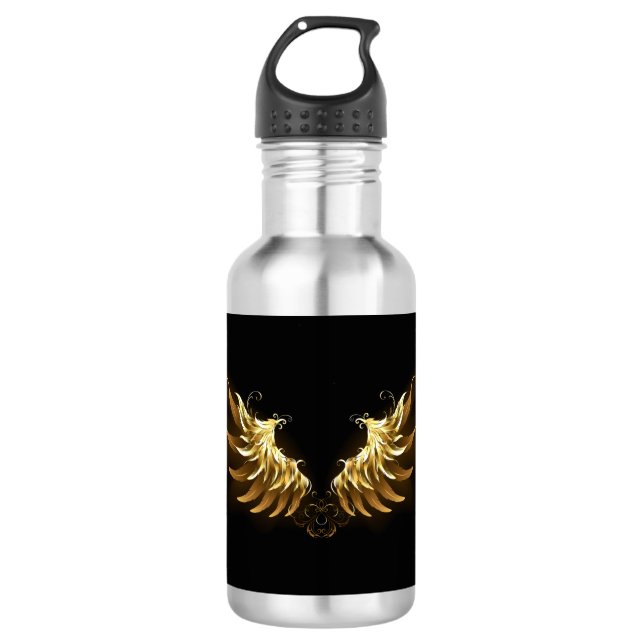 Bouteille D'eau Ailes d'Ange d'or sur arrière - plan noir (Devant)