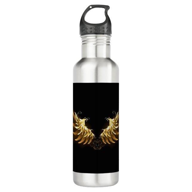 Bouteille D'eau Ailes d'Ange d'or sur arrière - plan noir (Devant)