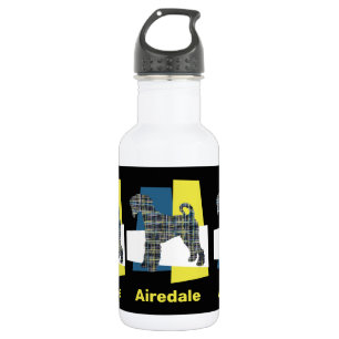 Bouteille D'eau Airedale Terrier Dog Yellow & Blue Triangle Grid