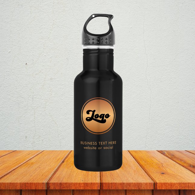 Bouteille D'eau Ajouter Gold Business Company Logo & Text Professi (Créateur téléchargé)