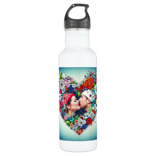 Bouteille D'eau Ajouter votre image Cadre cardiaque floral