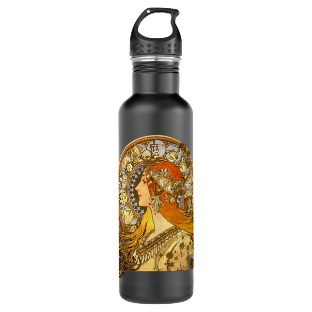Bouteille D'eau Alfonse Mucha Zodiac Art nouveau femme (Devant)