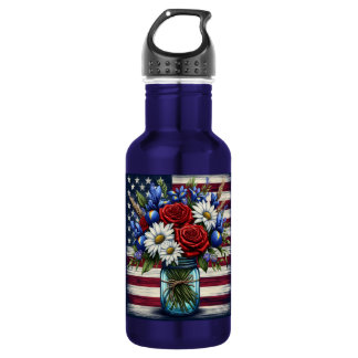 Bouteille D'eau Américain patriotique en fleurs en détresse