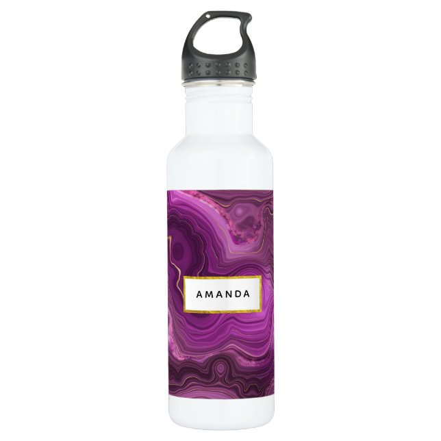 Bouteille D'eau Améthyste Violet Et Agate Abstrait Or (Devant)