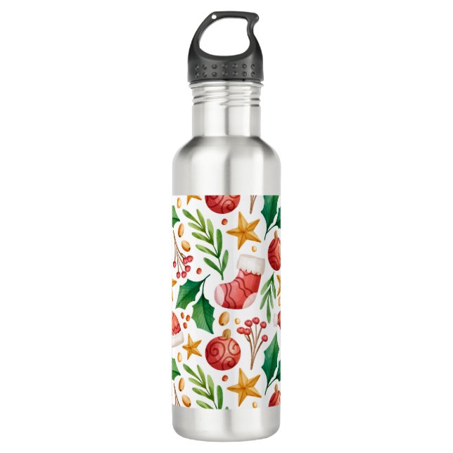 Bouteille D'eau Ampoules rouges de Noël, pièces de poinsettia et n (Devant)