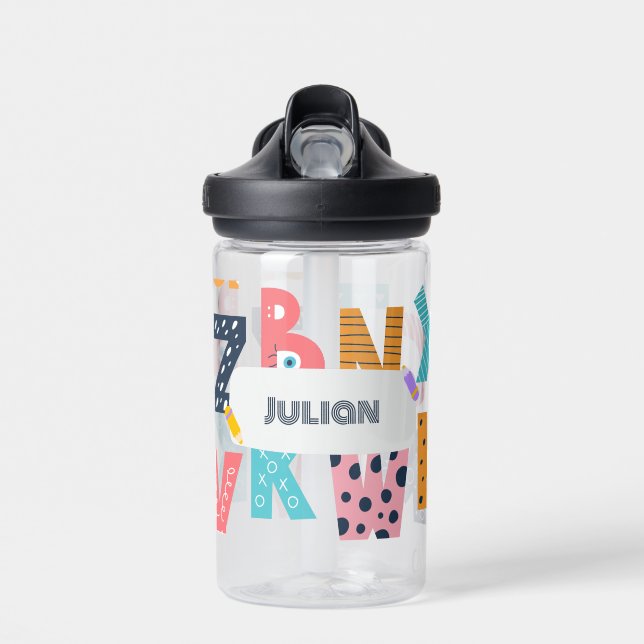 Bouteille D'eau Amusement Alphabet personnalisé - Retour à l'école (Avant)