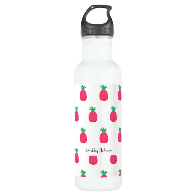 Bouteille D'eau Ananas rose blanc Motif chic (Devant)