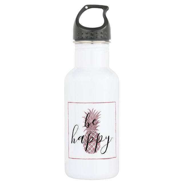Bouteille D'eau Ananas rose Gold Soyez Heureux (Devant)