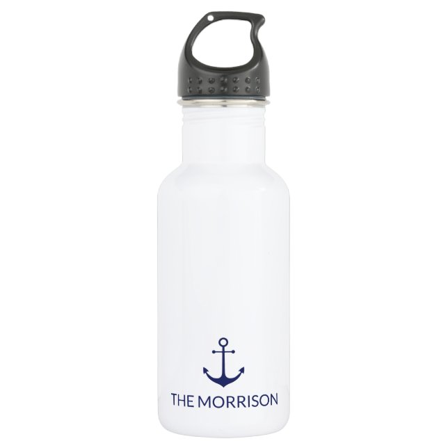 Bouteille D'eau Ancrage nautique bleu marine blanc Personnalisé No (Devant)