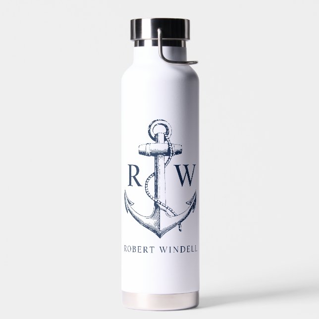 Bouteille D'eau Ancre du monogramme nautique (Gauche)