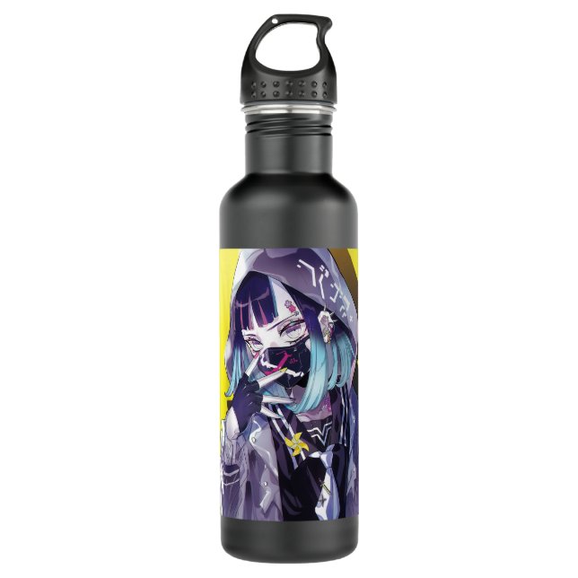 Bouteille D'eau Anime Girl Esthétique Yami Kawaii Edgy Vaporwave W (Devant)