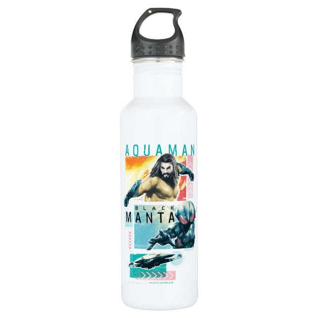 Bouteille D'eau Aquaman | Aquaman moderniste et graphique noir de (Devant)