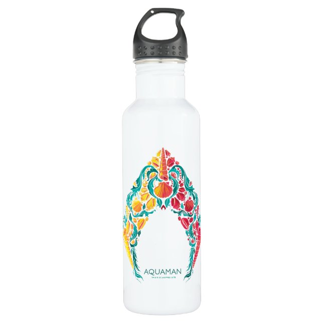 Bouteille D'eau Aquaman | Logo Aquaman & Mera sur le thème du coqu (Devant)