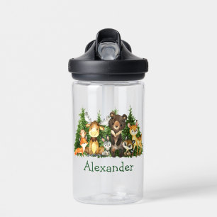 Bouteille D'eau Aquarelle Bois Forêt Animaux Arbres