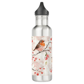 Bouteille D'eau Aquarelle dans un arbre d'hiver neigeux et des bai