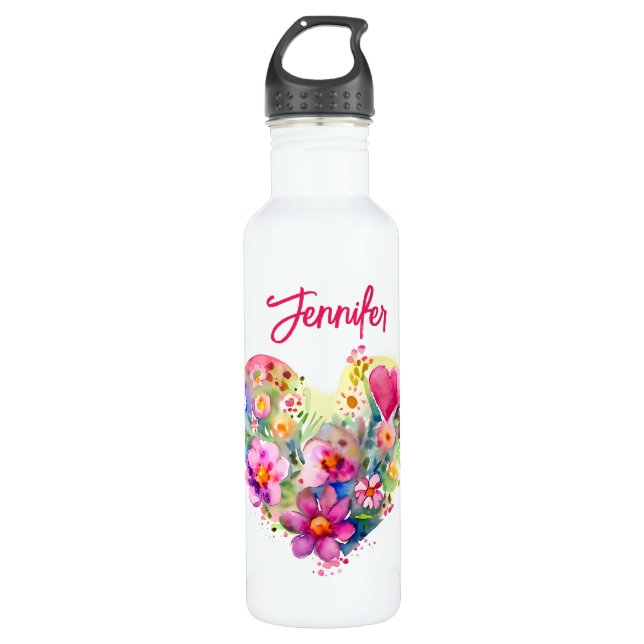 Bouteille D'eau Aquarelle de couronne florale personnalisée Magent (Devant)