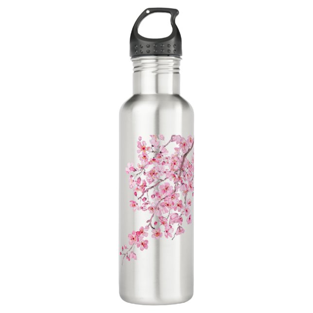 Bouteille D'eau aquarelle en fleurs de cerisier rose 2020 (Devant)