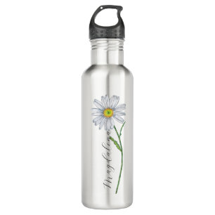 Bouteille D'eau Aquarelle Fleur sauvage Daisy Nom élégant du scrip