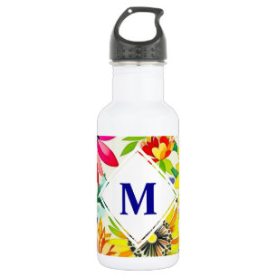 Bouteille D'eau Aquarelle Fleurs Monogrammes