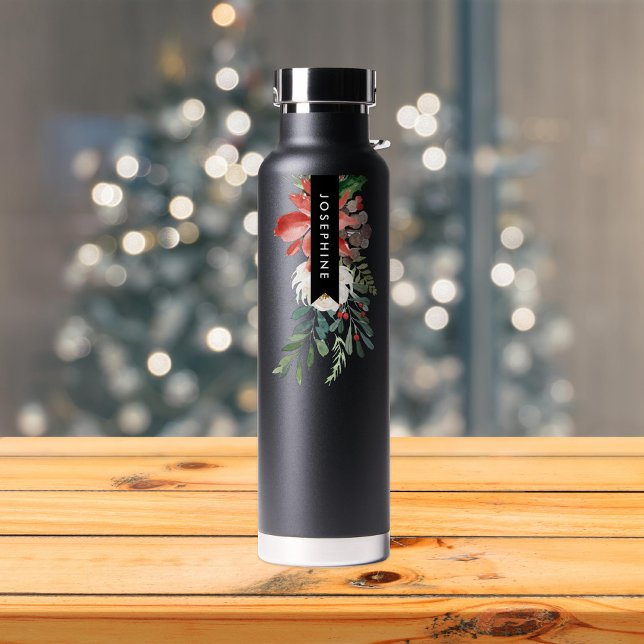 Bouteille D'eau Aquarelle Floral Noël Poinsettia (Créateur téléchargé)
