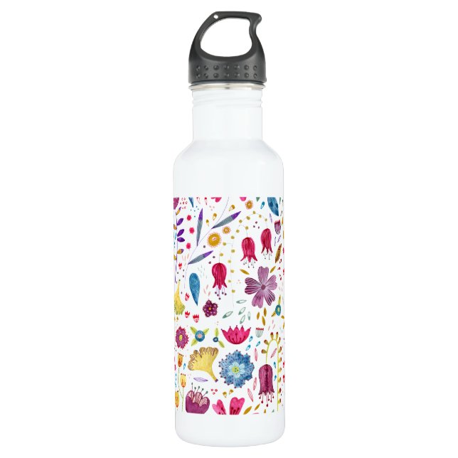 Bouteille D'eau Aquarelle Florale Botanique Hérisson Motif (Devant)