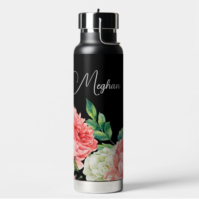 Bouteille D'eau Aquarelle Florale Noir Porte-mère personnalisée (Gym)