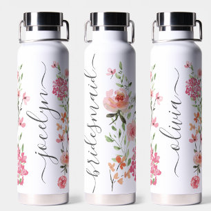 Bouteille D'eau Aquarelle florale Script personnalisé