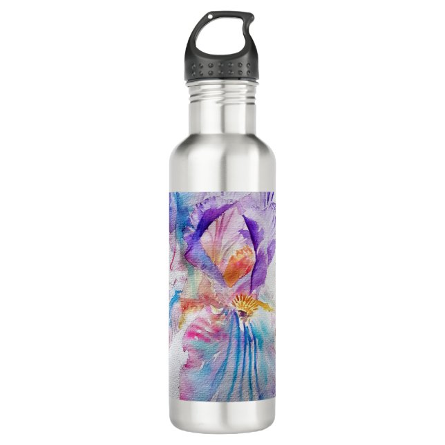 Bouteille D'eau Aquarelle Iris Fleur Peinture art iris Violet (Devant)