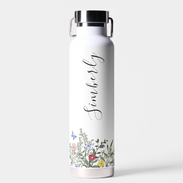 Bouteille D'eau Aquarelle Moderne Cuite Florale Blanc Et Violet (Avant)