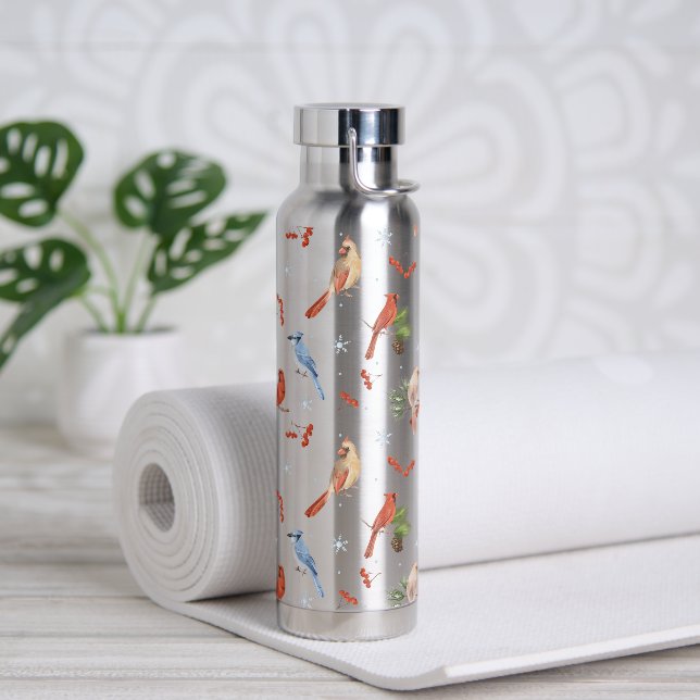 Bouteille D'eau Aquarelle Oiseaux cardinaux d'hiver (Yoga)
