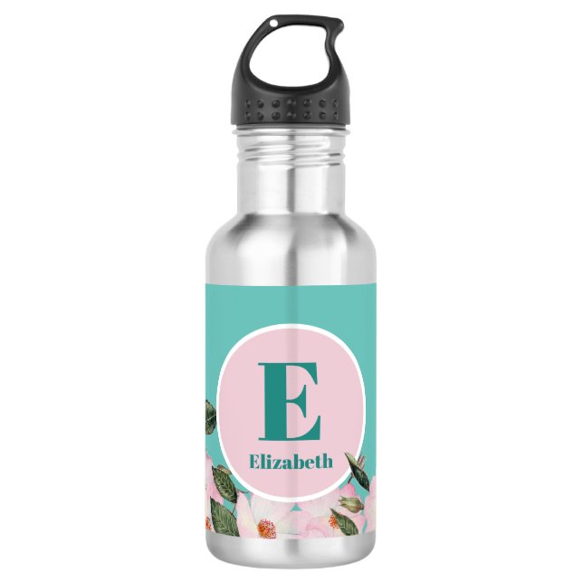 Bouteille D'eau Aquarelle Rose Ballerina Floral Monogram Circle (Devant)