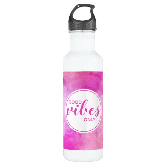 Bouteille D'eau Aquarelle rose Good Vibes uniquement Abstraite (Devant)