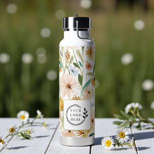 Bouteille D'eau Aquarelle rustique Fleurs sauvages Ajouter Logo En