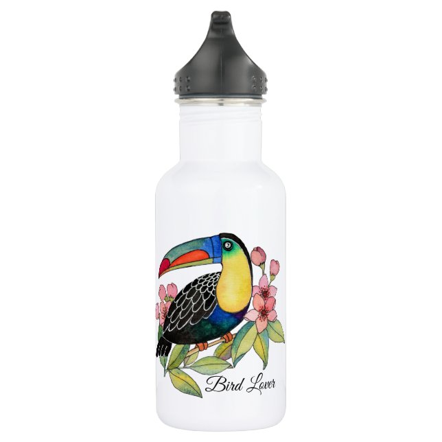 Bouteille D'eau Aquarelle Toucan Bird Avec Fleurs (Droite)
